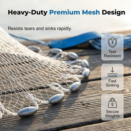 Easy-Throw Cast Net – Heavy-Duty Mesh, Rapid Sinking