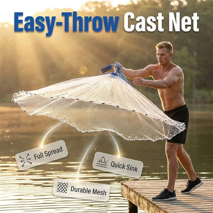 Easy-Throw Cast Net – Heavy-Duty Mesh, Rapid Sinking